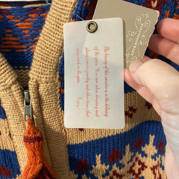 Anthropologie Sparrow Fair Isle Knit Hoodie Sweater NWT Size Small boho artsy - Picture 9 of 14